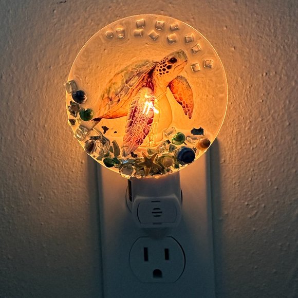 🐢 Coastal Sea Turtle Night Light - Sea Glass & REAL Florida Coast Sea Sh… - Picture 8 of 10